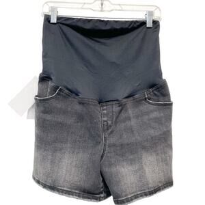 Ingrid & Isabel‎ Maternity Crossover Panel Midi Jean Shorts Black Wash Size 10
